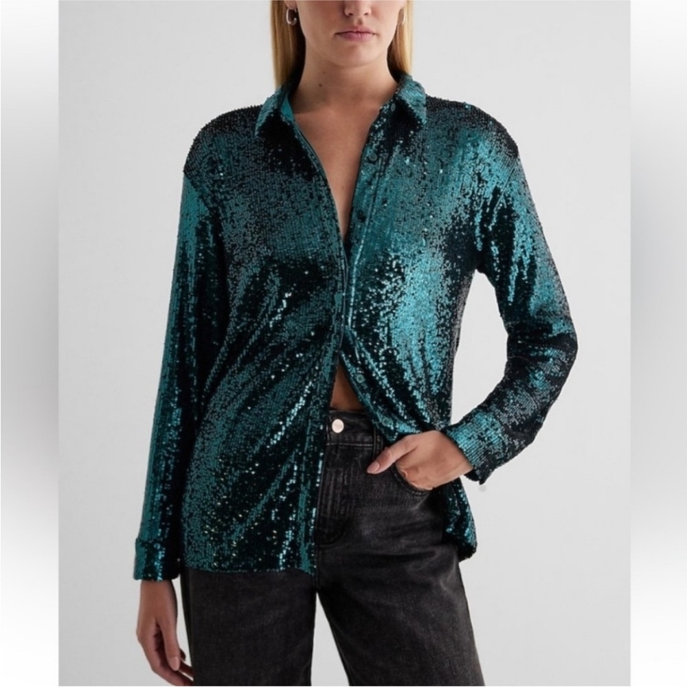 Express sequin portofino shirt small NWT